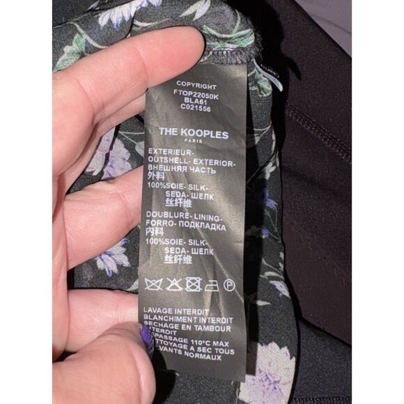 THE KOOPLES Womens Size 2 Black/Purple Peony Floral Silk Chiffon Blouse Top NEW - Picture 9 of 11